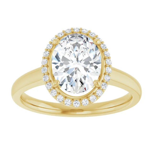 Oval Halo Solitaire Lab Diamond Engagement Ring Yellow Gold. 