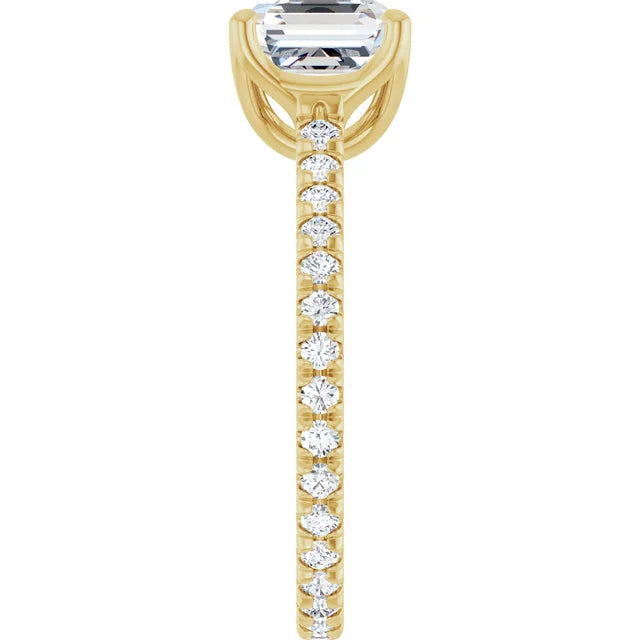 Asscher Yellow Gold Claw Set Eternity Style Engagement Ring