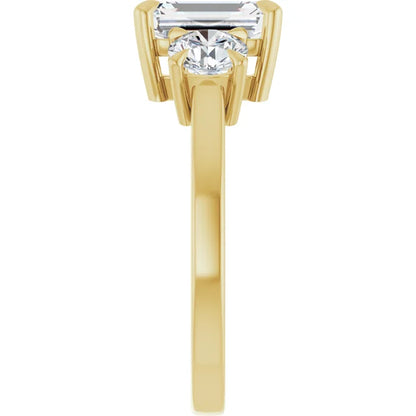 Emerald Yellow Gold Tri Stone Lab Diamond Engagement Ring 
