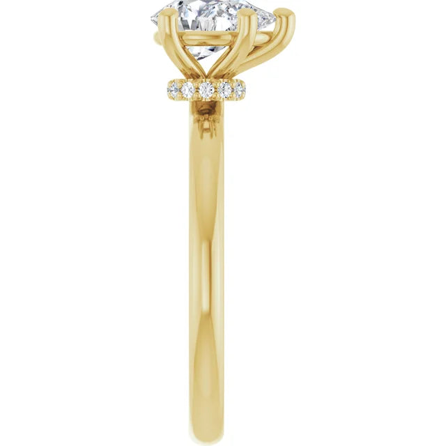 Pear Cut Yellow Gold Low Hidden Halo Solitaire Engagement Ring