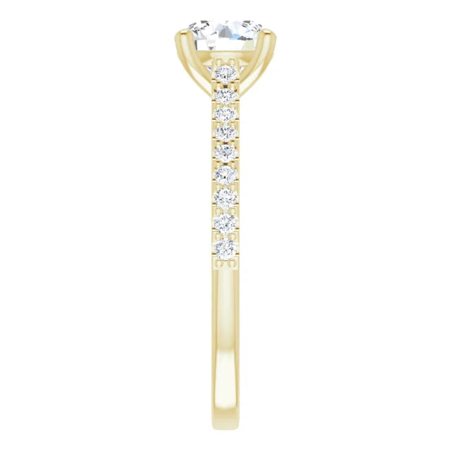 Round Brilliant Yellow Gold Pave Style Lab Diamond Engagement Ring 
