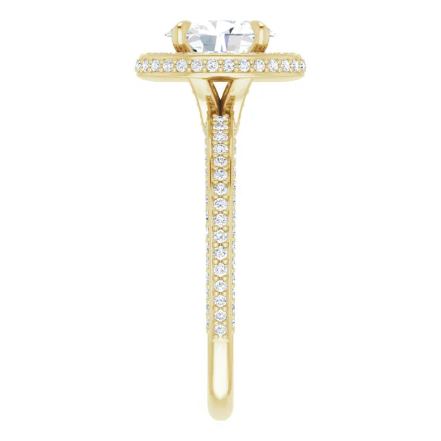 Oval Yellow Gold Halo Pave Style Lab Diamond Engagement Ring 