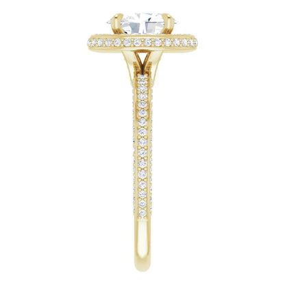 Oval Yellow Gold Halo Pave Style Lab Diamond Engagement Ring 