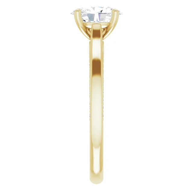 Oval Yellow Gold Solitaire & Hidden Diamond Band Engagement Ring