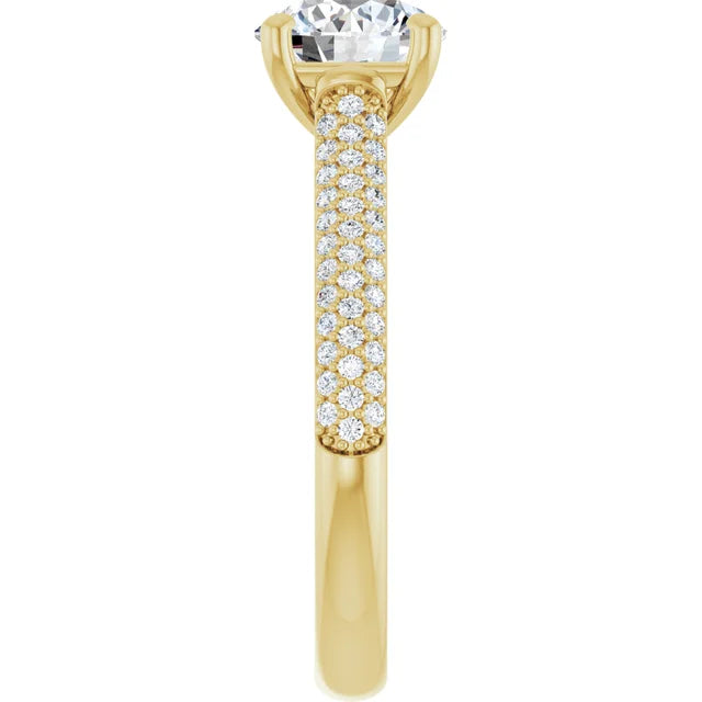 Round Brilliant Yellow Gold Pave Lab Diamond Engagement Ring 