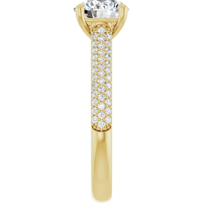 Round Brilliant Yellow Gold Pave Lab Diamond Engagement Ring 