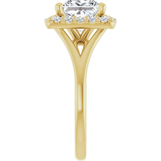 Princess Yellow Gold Halo Solitaire Split Band Lab Diamond Engagement Ring 