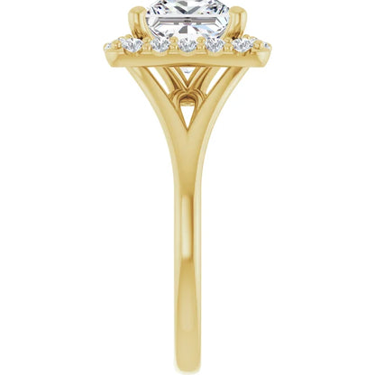 Princess Yellow Gold Halo Solitaire Split Band Lab Diamond Engagement Ring 