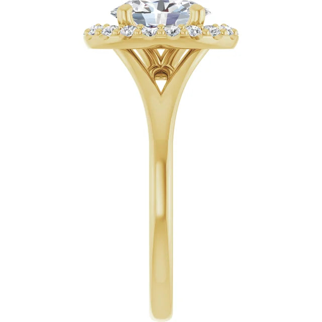 Oval Yellow Gold Halo Solitaire Split Band Lab Diamond Engagement Ring 