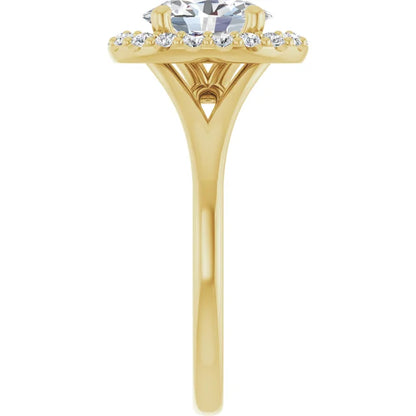 Oval Yellow Gold Halo Solitaire Split Band Lab Diamond Engagement Ring 