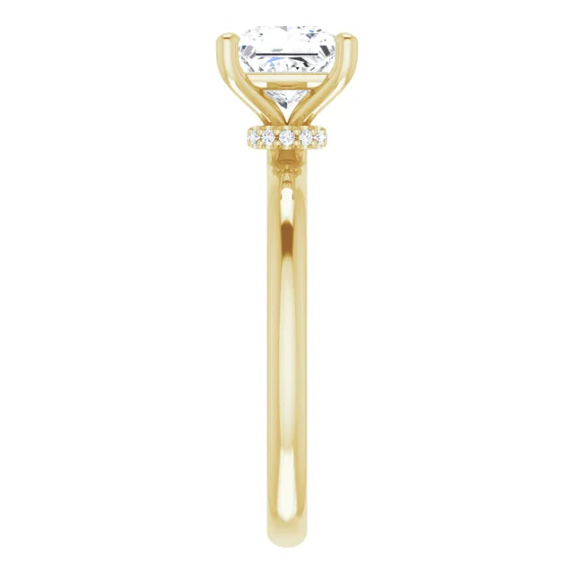 Princess Cut Yellow Gold Low Hidden Halo Solitaire Engagement Ring