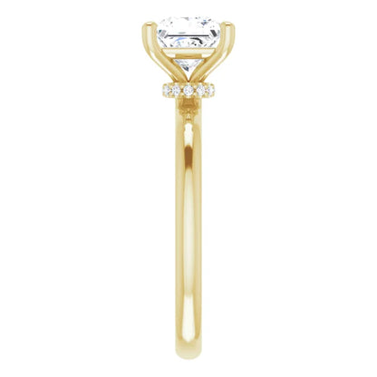 Princess Cut Yellow Gold Low Hidden Halo Solitaire Engagement Ring