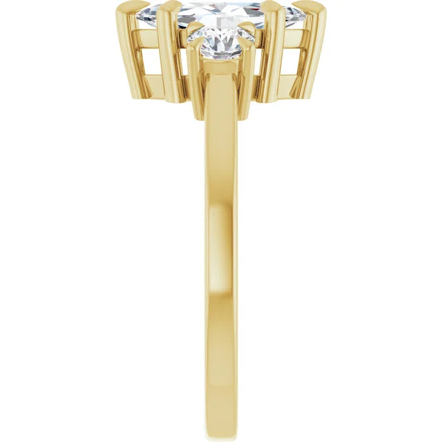 Marquise Yellow Gold Tri Stone Lab Diamond Engagement Ring 
