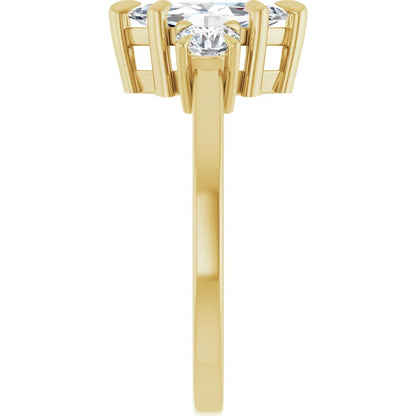 Marquise Yellow Gold Tri Stone Lab Diamond Engagement Ring 