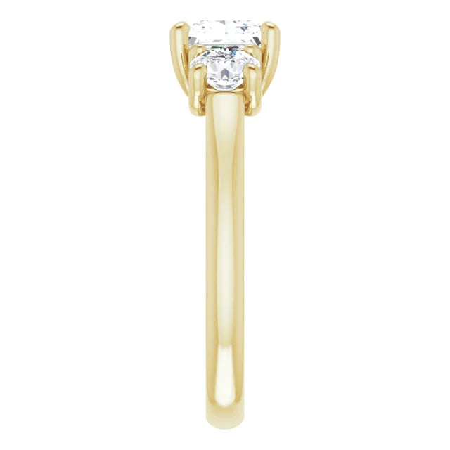 Princess Yellow Gold Tri Stone Lab Diamond Engagement Ring