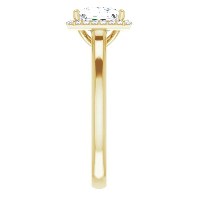 Princess Halo Solitaire Lab Diamond Engagement Ring Yellow Gold. 