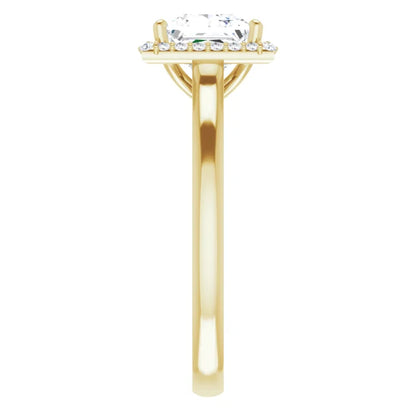 Princess Halo Solitaire Lab Diamond Engagement Ring Yellow Gold. 