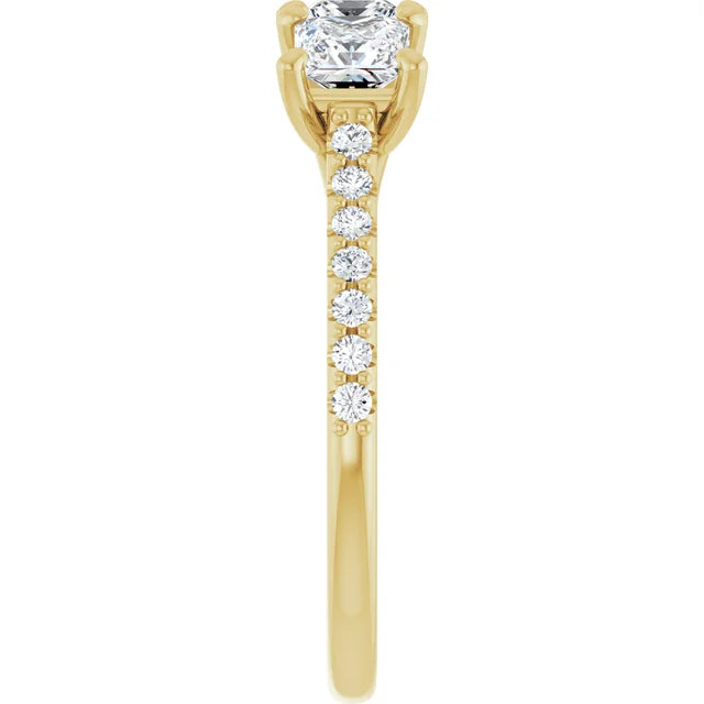 Princess Yellow Gold Tri Stone Lab Diamonds Engagement Ring 