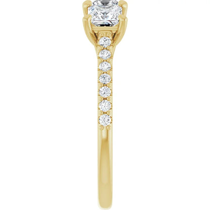 Princess Yellow Gold Tri Stone Lab Diamonds Engagement Ring 