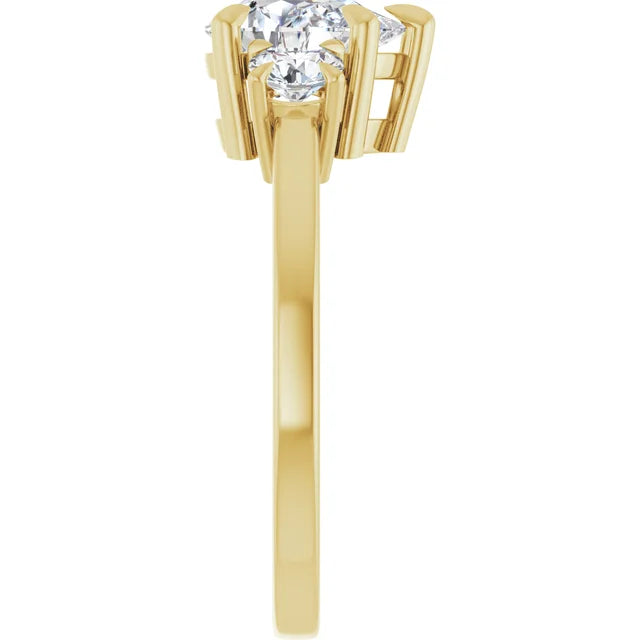 Pear Yellow Gold Tri Stone Lab Diamond Engagement Ring 