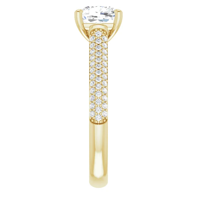 Cushion Yellow Gold Pave Lab Diamond Engagement Ring 