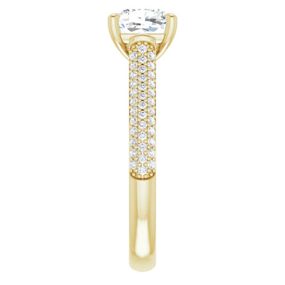 Cushion Yellow Gold Pave Lab Diamond Engagement Ring 
