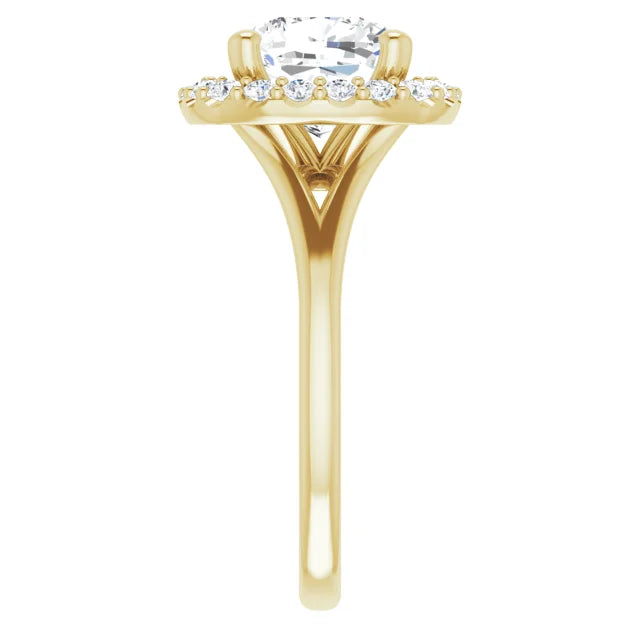Cushion Yellow Gold Halo Solitaire Split Band Lab Diamond Engagement Ring 