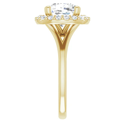 Cushion Yellow Gold Halo Solitaire Split Band Lab Diamond Engagement Ring 