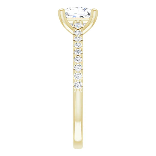 Princess Yellow Gold Pave Style Lab Diamond Engagement Ring 