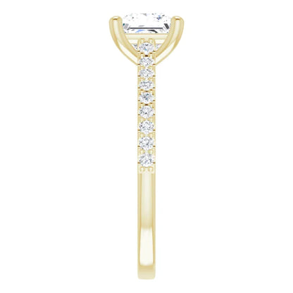Princess Yellow Gold Pave Style Lab Diamond Engagement Ring 