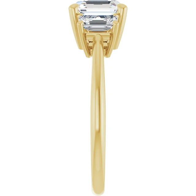 Asscher Yellow Gold Tri Stone Lab Diamond Engagement Ring