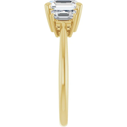 Asscher Yellow Gold Tri Stone Lab Diamond Engagement Ring