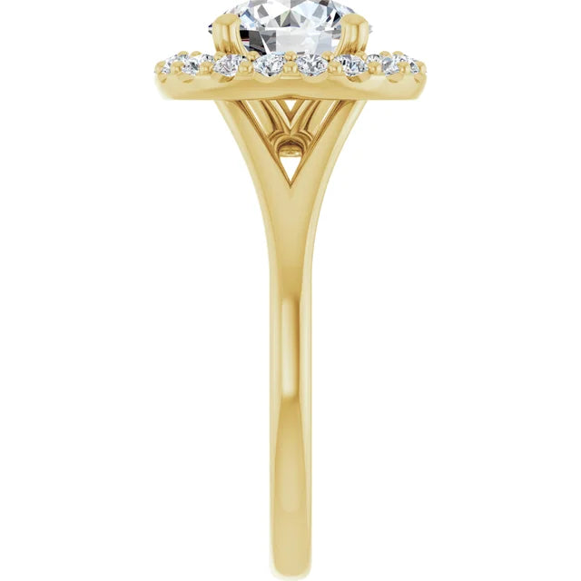 Round Brilliant Yellow Gold Halo Solitaire Split Band Lab Diamond Engagement Ring 