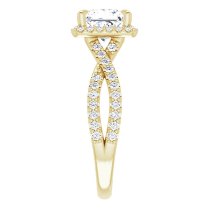 Princess Yellow Gold Twist Band Halo Lab Diamond Engagement Ring  
