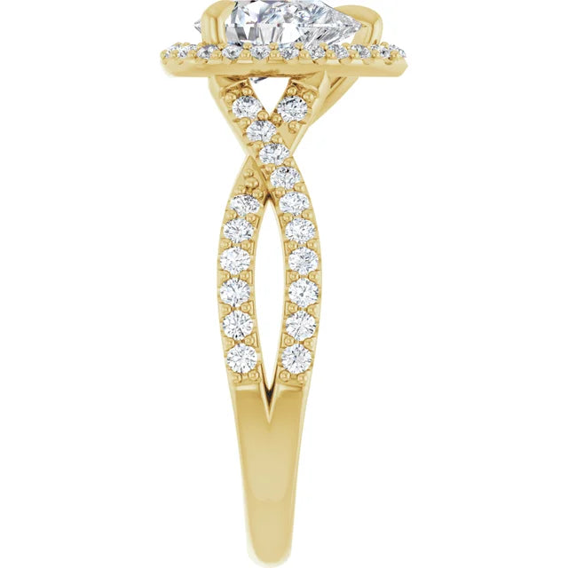 Pear Yellow Gold Twist Band Halo Lab Diamond Engagement Ring  