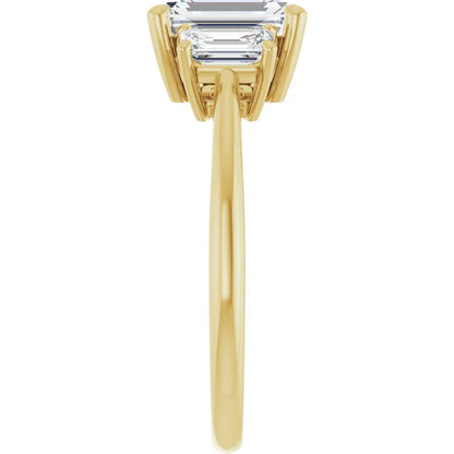 Emerald Yellow Gold Tri Stone Lab Diamond Engagement Ring