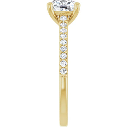 Cushion Yellow Gold Pave Style Lab Diamond Engagement Ring 