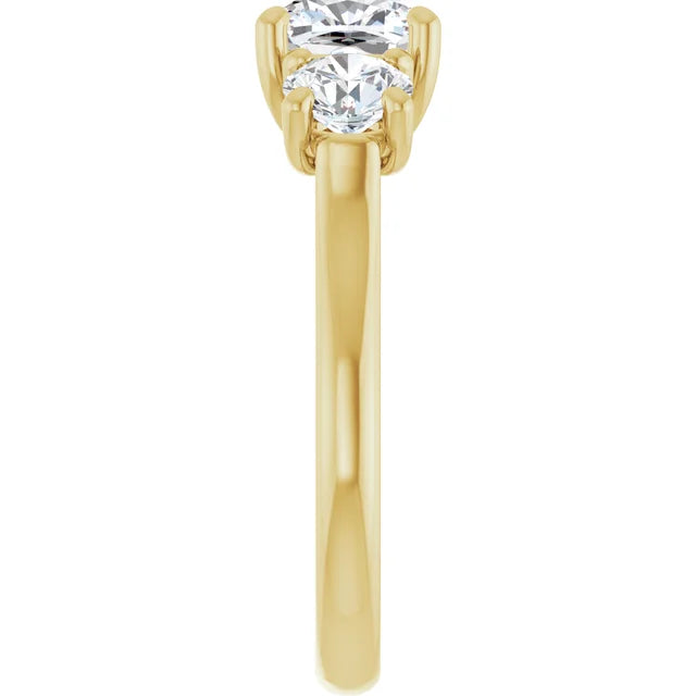 Cushion Yellow Gold Tri Stone Lab Diamond Engagement Ring