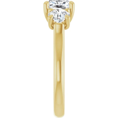 Cushion Yellow Gold Tri Stone Lab Diamond Engagement Ring