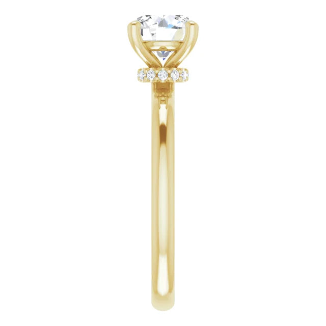 Round Brilliant Cut Yellow Gold Low Hidden Halo Solitaire Engagement Ring