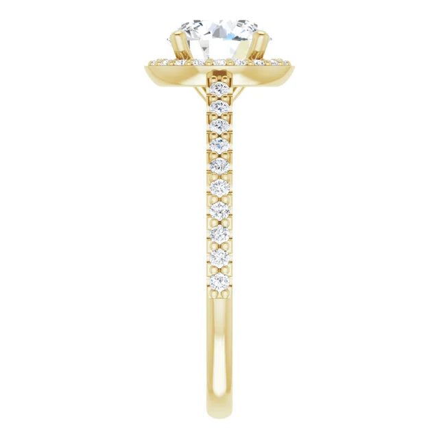 Round Brilliant Yellow Gold Halo Lab Diamond Engagement Ring 