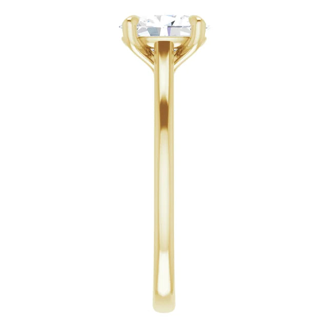 Oval Yellow Gold Four Claw Solitaire Lab Diamond Engagement Ring 