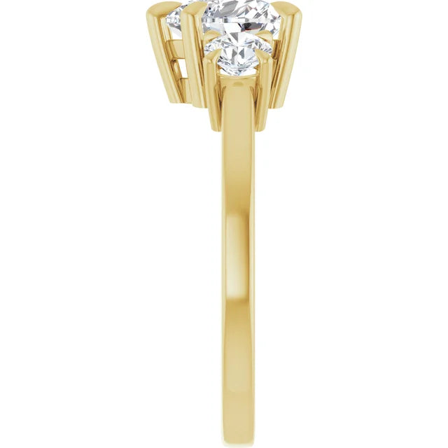 Heart Yellow Gold Tri Stone Lab Diamond Engagement Ring 