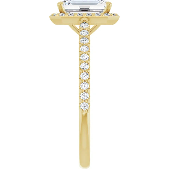 Emerald Yellow Gold Halo Lab Diamond Engagement Ring 
