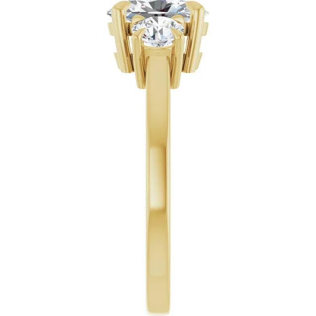 Oval Yellow Gold Tri Stone Lab Diamond Engagement Ring 