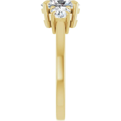Oval Yellow Gold Tri Stone Lab Diamond Engagement Ring 