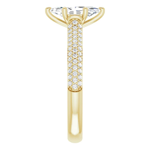 Marquise Yellow Gold Pave Lab Diamond Engagement Ring 