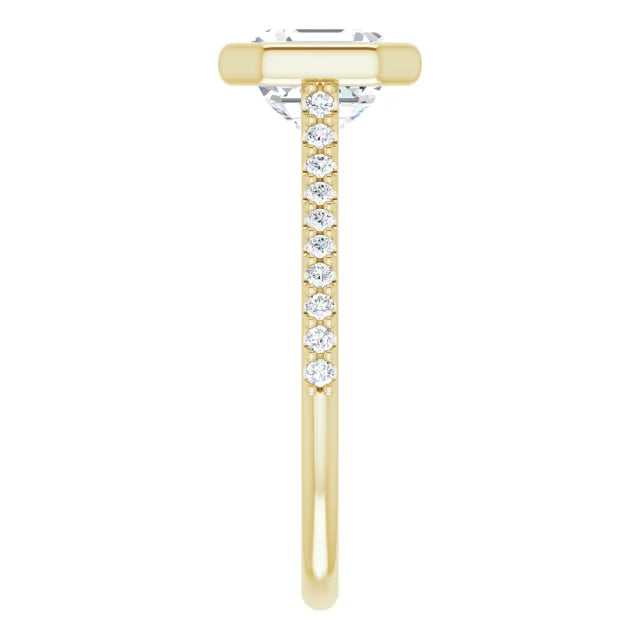 Asscher Yellow Gold Bezel Pave Lab Diamond Engagement Ring 