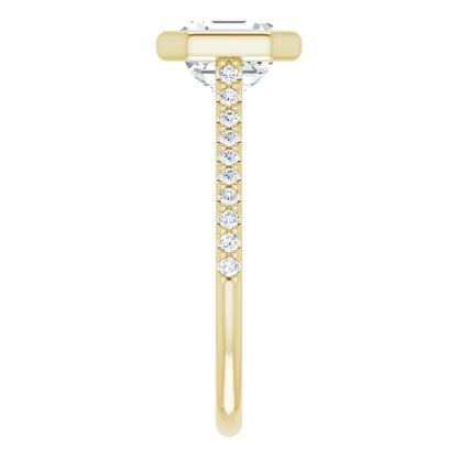 Asscher Yellow Gold Bezel Pave Lab Diamond Engagement Ring 