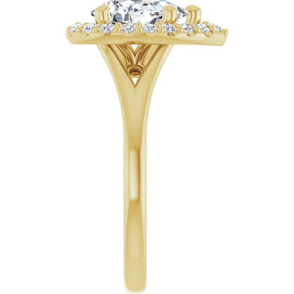 Pear Yellow Gold Halo Solitaire Split Band Lab Diamond Engagement Ring 